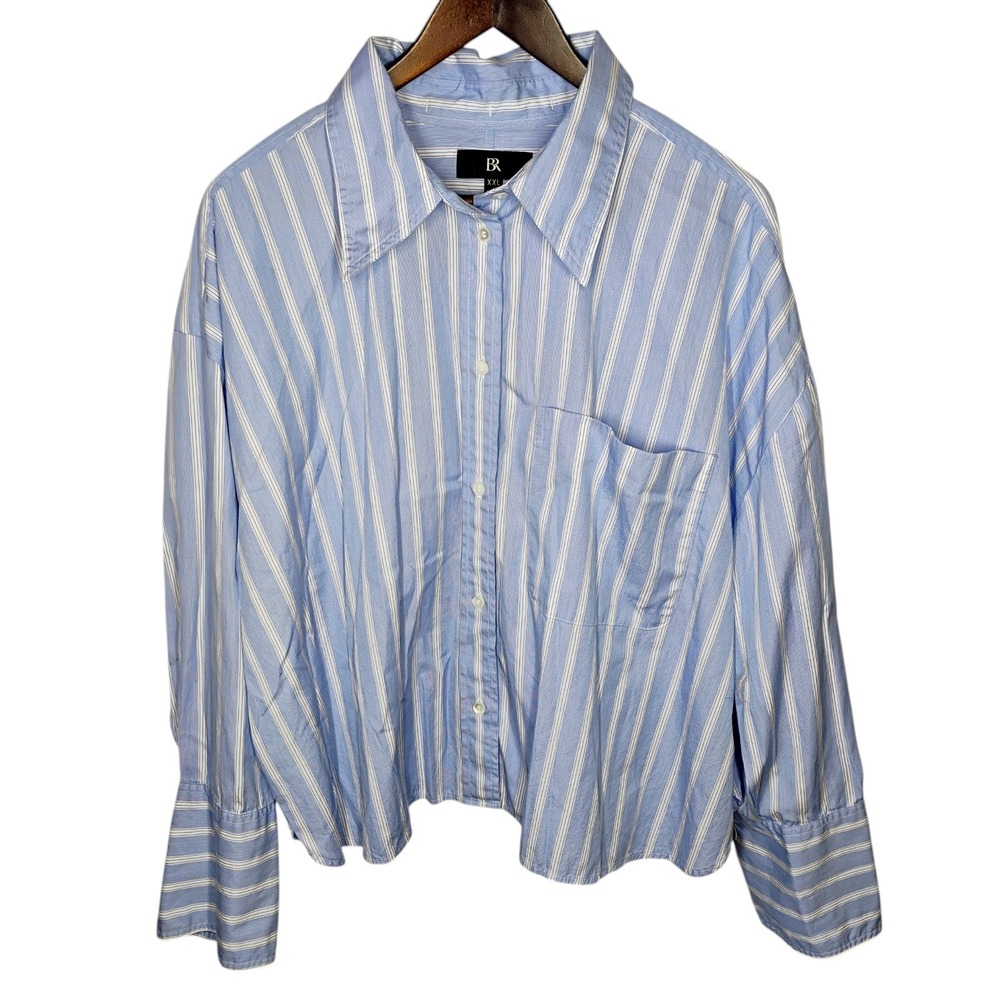 Banana Republic Oversized Cotton Shirt Womens‎ XXL Blue Stripe Career Classic